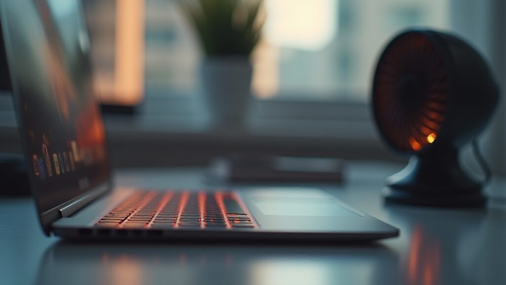 Close-up laptop overheating during a video call